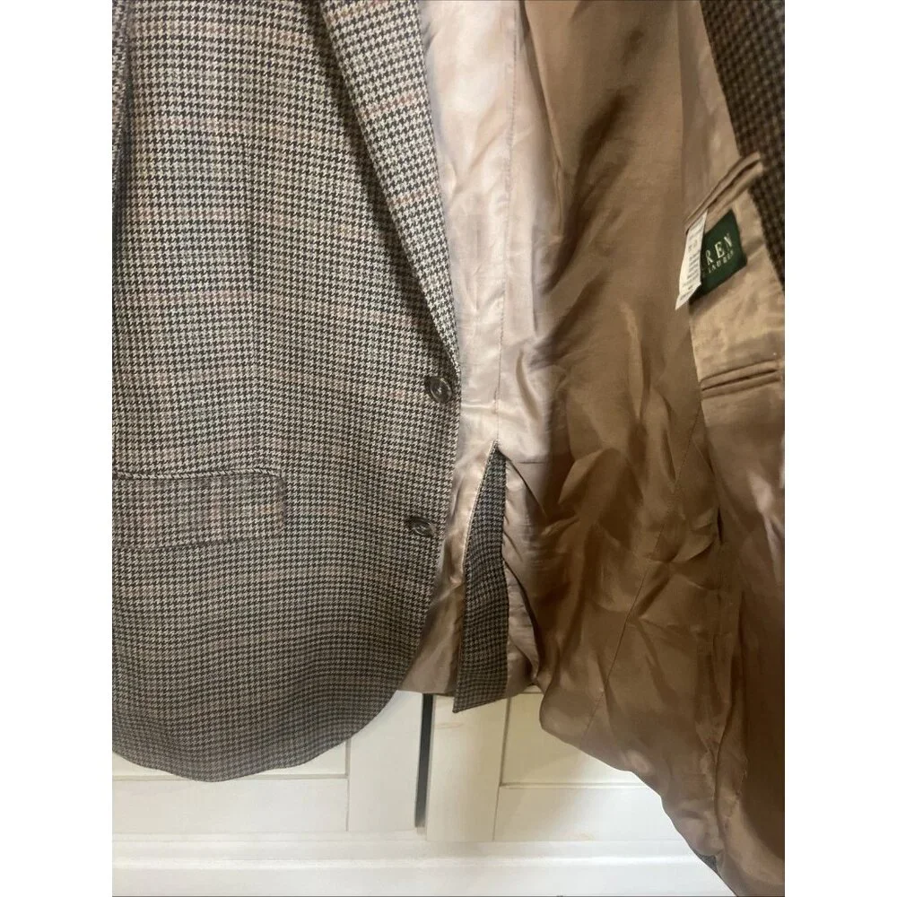 Polo Ralph Lauren Houndstooth 100% Lambs Wool Sports Blazer Jacket Size 44R - Picture 4 of 12